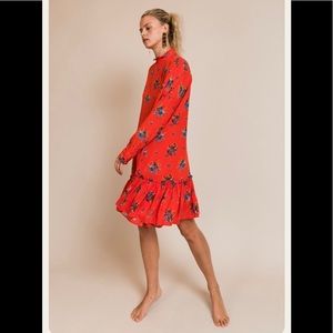 Ganni Kochhar Red Silk Floral Mini-Dress 38 6